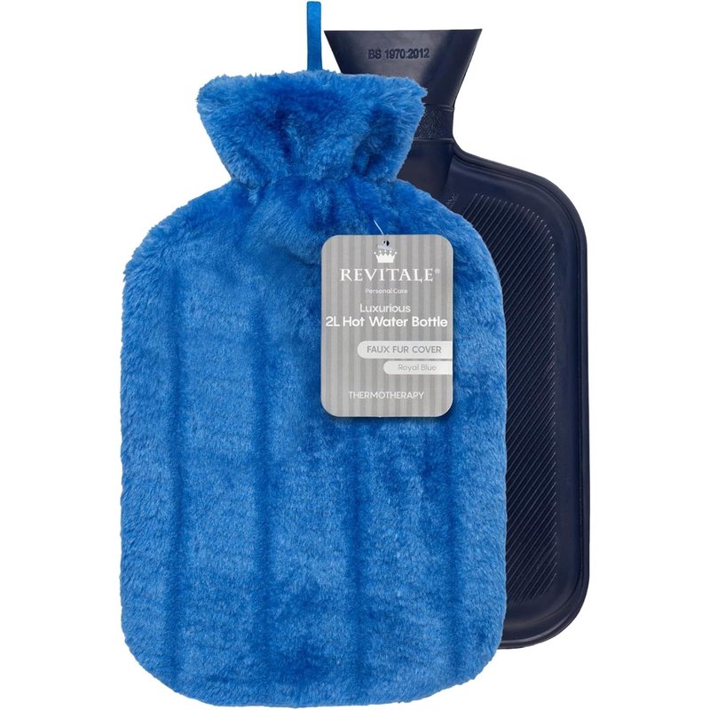 Luxury Comfortable Hot Water Bottle-2 Litre,Soft Cover,Single Rib Natural Rubber,Durable and Leak Resistant,Conforms to BS1970:2012 (Royal Blue)