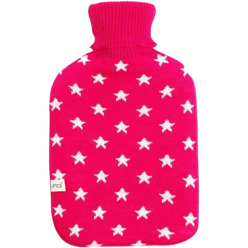 Premium Hot Water Bottle 2 Litre with Stylish Knitted Cover,Stars Design with Cover,Made to BS 1970:2012,New Design (Pink)