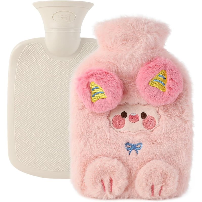 Mini Hot Water Bottle,800 ml Children's Hot Water Bottle,Small Hot Water Bottle,Removable Warm Coat,Suitable for Children,Girlfriends,Family,Christmas,Birthday (Pink Goat)
