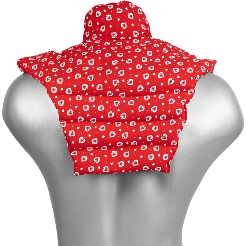 Neck Warmer for Cervical Vertebrae with Stand-Up Collar and Back-Red with Hearts-2 in 1 Thermal Cushion Can Be Used Hot or Cold-Spelt Grains