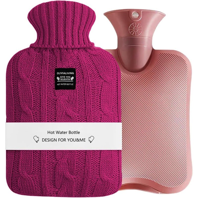 2 Litre Hot Water Bottle with Knit Cover-Reusable Hot/Cold Pack for Pain Relief,Warming,Refreezing and Hot & Cold Therapy (Burgundy)