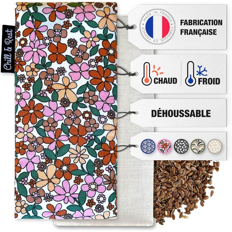 Small microwave hot water bottle with removable cover-Made in France-Heating pad-Dry hot water bottle-Pain rule-Anti colic hot water bottle-Cold eye mask-La Florale