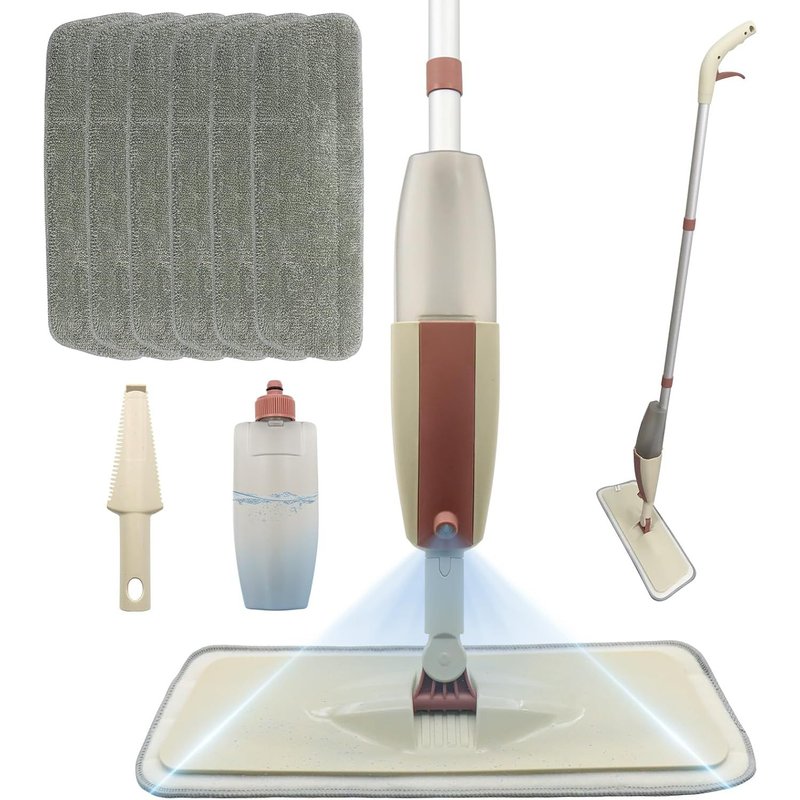 Spray Mop for Floor Cleaning,Microfiber Mop with 6 Washable Reusable Pads and 1 Refillable Bottle,1 Scrub Brush,360 Rotating Cleaning Mop for Cleaning Floors