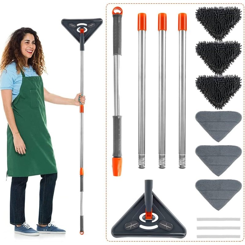 Adjustable 360° Rotating Cleaning Mop Triangle Mop with Telescopic Rod Microfibre Cleaning Mop for Ceiling Window Wall with 6 Replacement Cloths