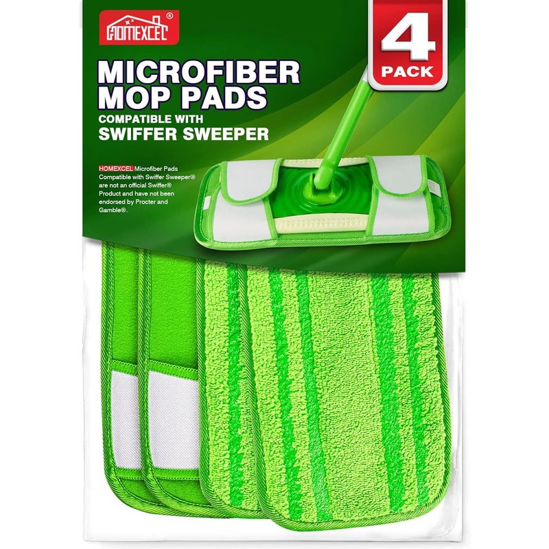 4 Pack Microfiber Mop Pads Compatible with Swiffer Mops,Reusable and Machine Washable,Replacement Heads for Wet and Dry Multi-Surface Cleaning