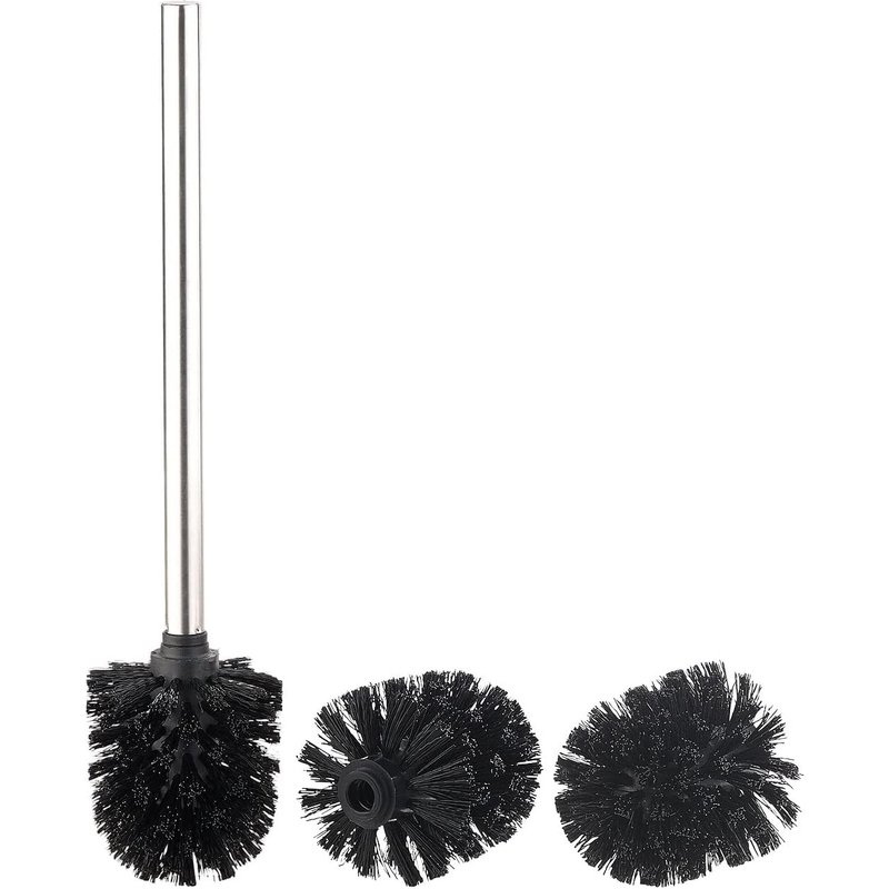 Stainless Steel Toilet Brush with Replacement Heads Diameter 7.5 cm-Black