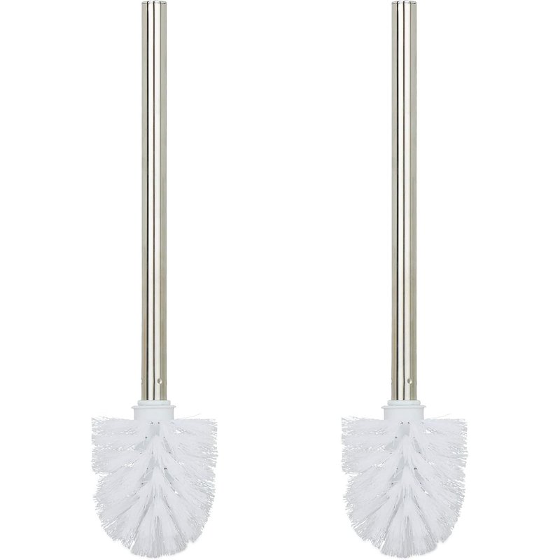 Toilet Brush Set of 2 Removable Toilet Brush Head Stainless Steel HxD: 35 x 8 cm,White