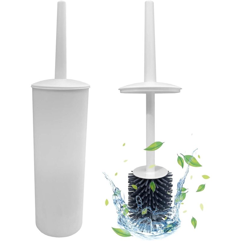 Toilet Brush with Drainage Holder,Flexible Silicone Brush Head Anti-Clog Anti-Drip Toilet Brush Set,White (Pack of 2)
