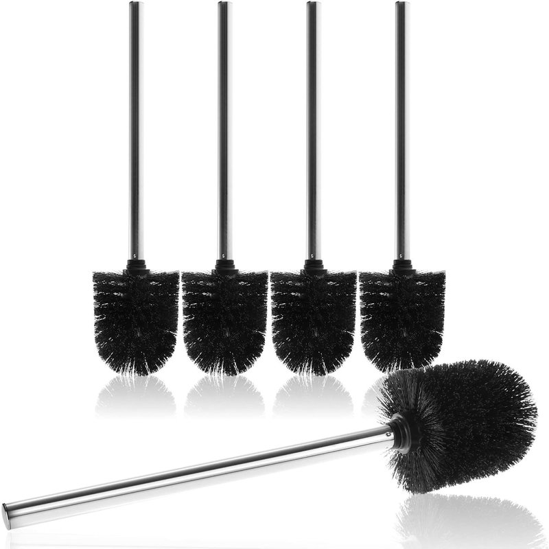 5 x Toilet Brushes with Replaceable Brush Head-Noble Toilet Brush with Stainless Steel Handle-Toilet Brush-Diameter 8 cm (05 Pieces-Black Replacement Brush)