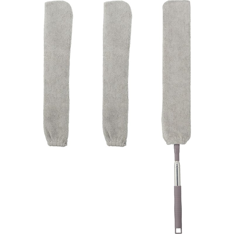 Flat Duster,Clean Corners,Telescopic Handle up to 115 cm,3 Washable Covers,Dust Collector,Grey