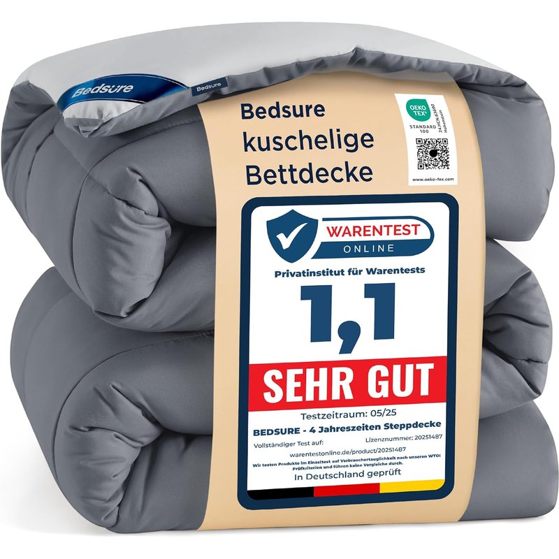 Warm Grey Duvet 200 x 200 cm-300 g/m² Tempered Duvet,Double with Corner Tabs,Machine Washable