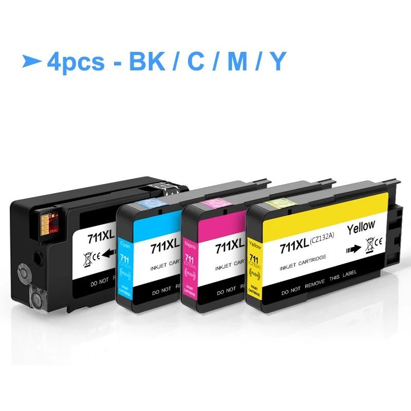 (4PCS - BK C M Y) Cartouche d'encre de rechange pour imprimante DesignJet, compatible avec T120, T520, 711XL, 711