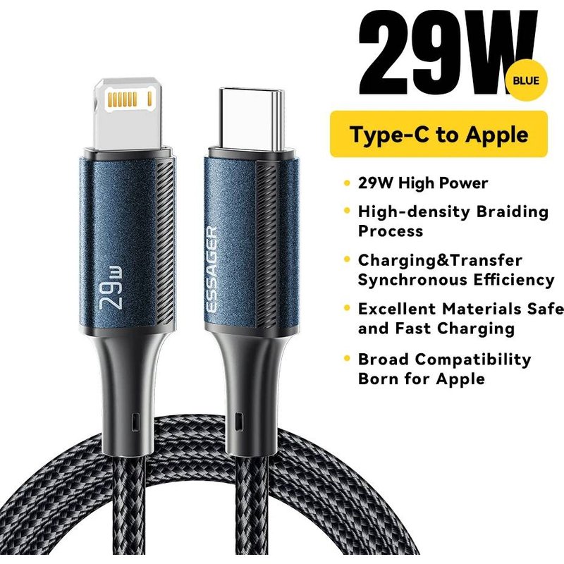 (1m¿Blue 27W) Câble USB C Es r pour iPhone 14 13 12 11 Pro Xs 8 Plus iPad Macbook fil 29W PD charge rapide Type C vers cordon de données d'éclairage