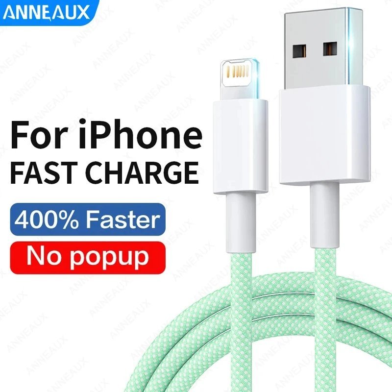 (0.25 m¿Green USB A Cable) Câble de charge rapide tressé 20W, pour Apple iPhone 14 13 12 11 Pro , câble USB C pour 13 12 Mini 14 Plus, accessoires