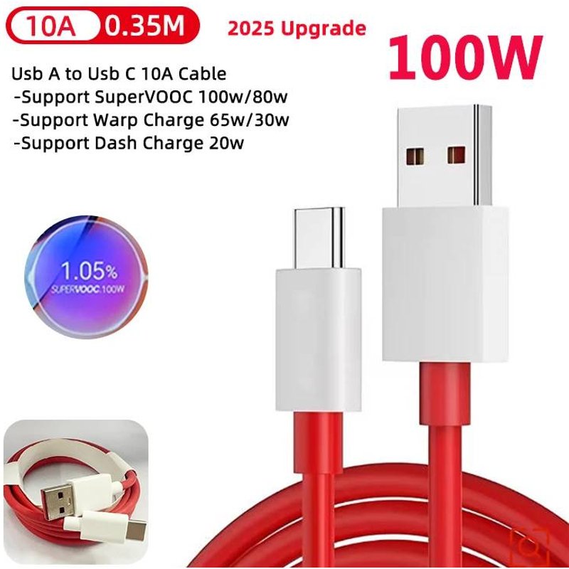 (USB C to USB A 0.35m) Câble d'origine Oneplus Warp Supervooc Usb Type C 100w 80w 65w cordon de Charge rapide One Plus 13 11 10 Pro 9 8t Nord 5 3 lite 2t CE 2