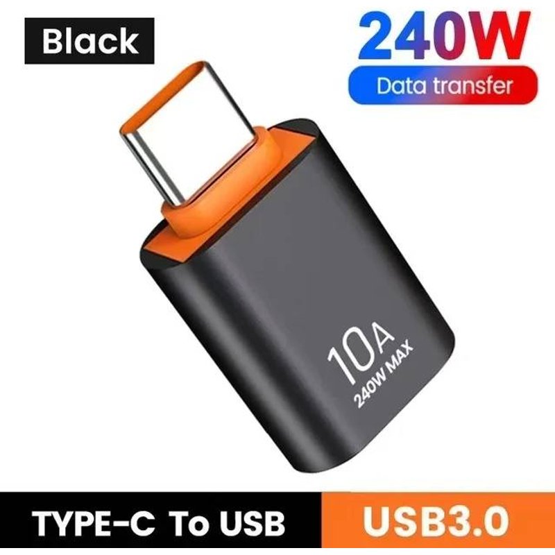 (B1 BK) Adaptateur USB vers Type-C pour Macbook, iPhone, Samsung, USB 3.0, OTG, convertisseur mâle vers femelle, charge rapide, transfert de données, 10A