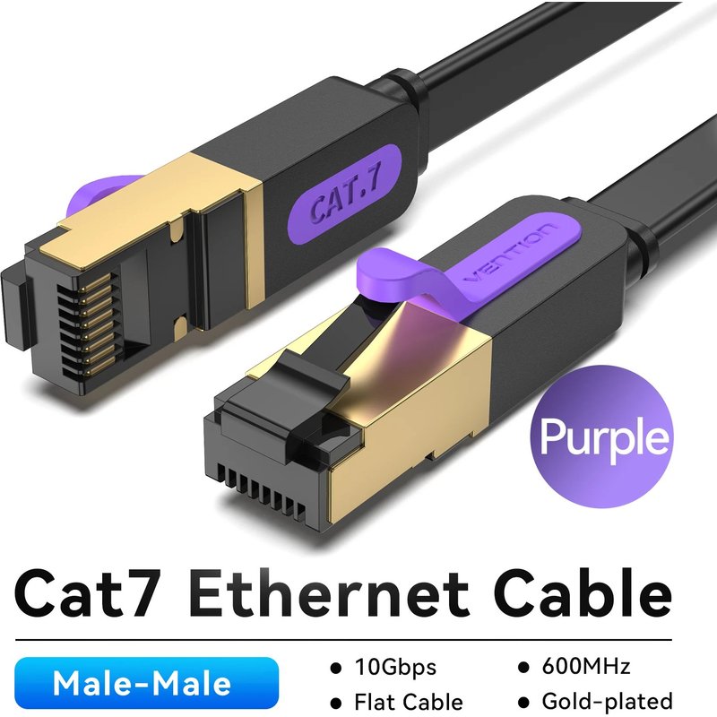 (2Pack-Black Flat¿3m) Câble Ethernet Vention RJ 45 Cat7 câble Lan câble réseau STP RJ45 pour cordon de raccordement Compatible Cat6 pour routeur câble Ethernet Cat7