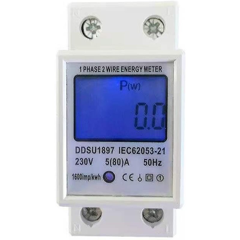 Compteur d'électricité AC 5 (80) A 230 V Rétroéclairage 50 Hz Monophasé 2P 2 fils Compteur d'énergie Wattmètre KWH Top Hat Rail LCD