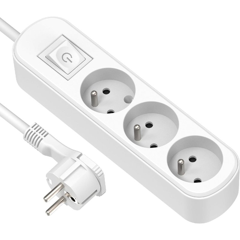 32040 Bloc 3 Prises Avec Interrupteur/Fiche Plate 1,5 M Blanc