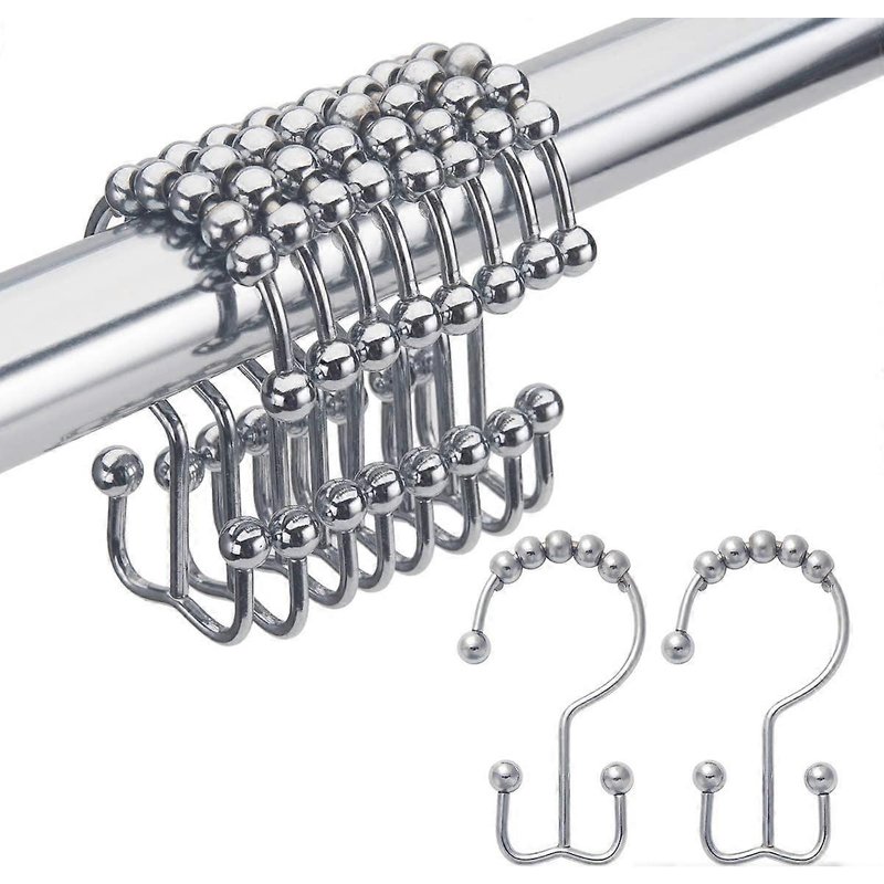 Anneaux rideau douche métal - Lot de 12 chromés - Double glissement - Résistant rouille