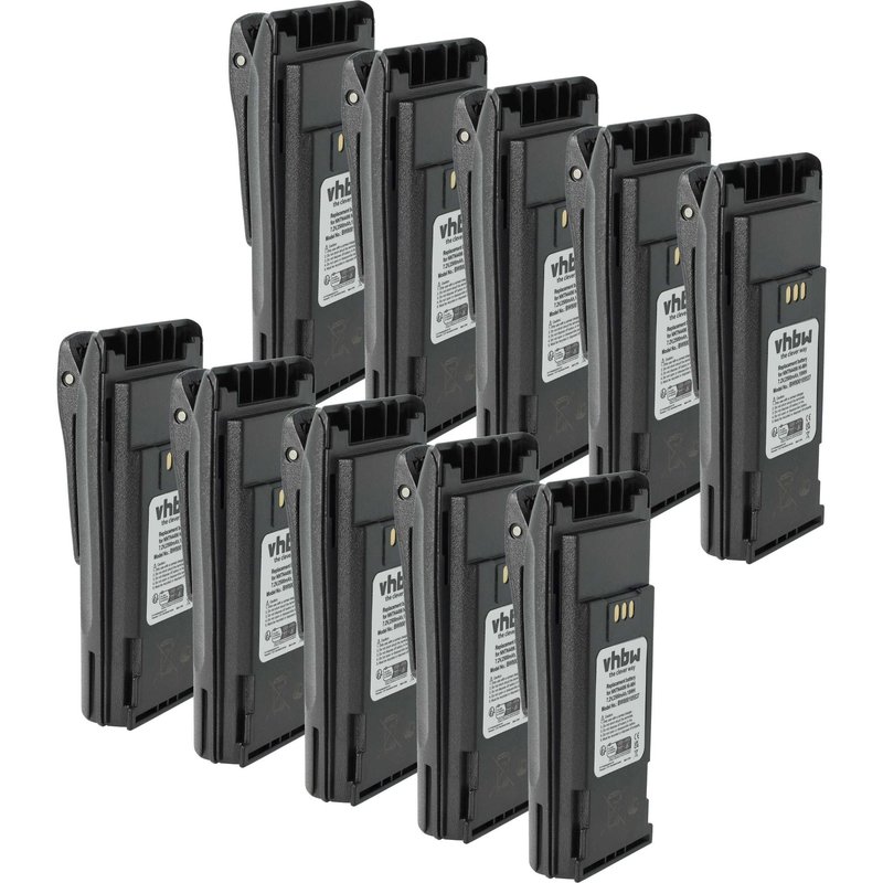 vhbw 10x Batterie compatible avec Motorola CP200, CP340, CP250, CP200D, CP200XLS radio talkie-walkie (2500mAh, 7,2V, NiMH) - avec clip de ceinture