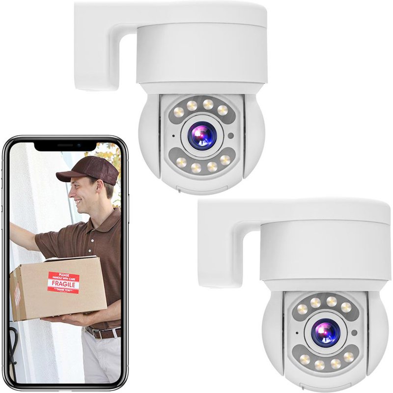 Caméra WiFi extérieure TALLPOWER C48, HD 2K 4MP, vision nocturne, rotation 360°, détection de mouvement, étanchéité IP65, audio bidirectionnel, application Tuya/Smart Life - (Lot de 2 )