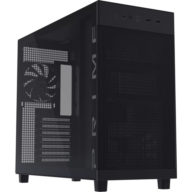 ASUS Prime AP303 Tempered Glass (Noir) - Boîtier PC Gaming ATX (4 litres, Prise en Charge de Carte Graphique et radiateur jusqu'à 360 mm, Panneau Avant USB 3.2 Gen 2 Type-C)