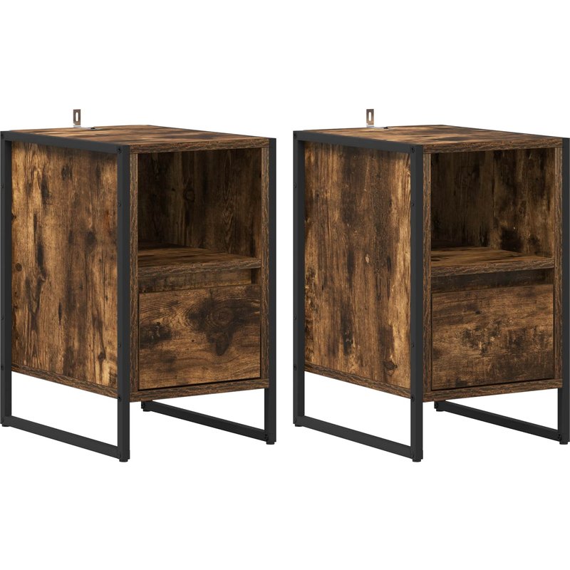 vidaXL Table de chevet avec tiroir 2 pcs Chêne Fumé 39,5 x 30 x 50 cm