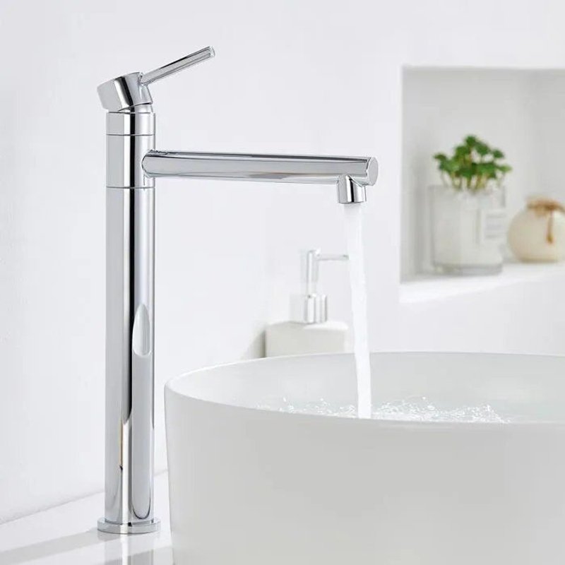 Mitigeur Lavabo Pivotant 360 en Acier Inox Chromé - Robinet Haut Réglable Chaud/Froid pour Vasque Salle de Bain.