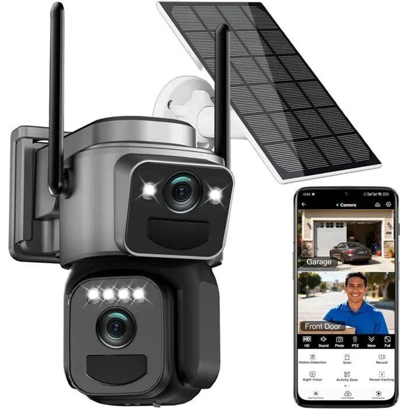Budsun Caméra de Surveillance Extérieure 8MP WiFi, Solaire/Batterie, 360 PTZ, Suivi Auto, Vision Nocturne, Alarme Lumineuse/Sonore.
