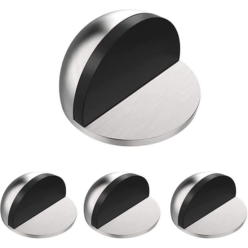 Butées de porte autocollantes en acier, fixation au sol, demi-dôme, protègent vos murs des dommages causés par les vis, lot de 4, argent