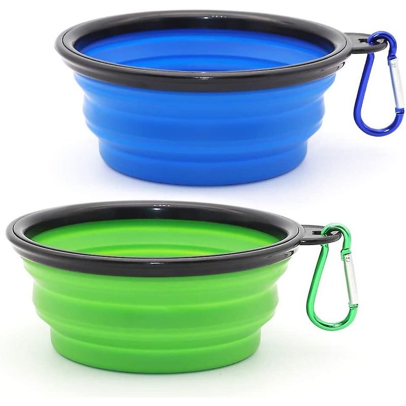 Lot De 2 Gamelles Pliables Pour Chien, Gamelles De Voyage Pour Chien Et Chat (350 Ml, Bleu Et Vert)