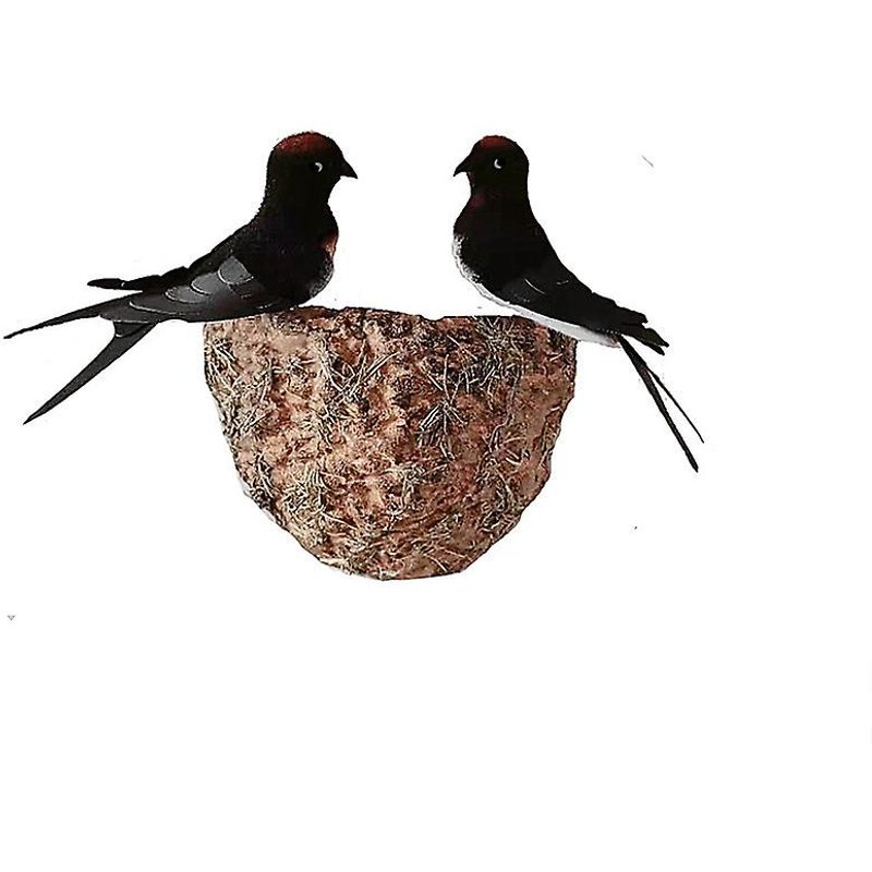 Lot De 2 Hirondelles En Mousse Synthétique Noire Avec Nid Pour Embellir La Décoration