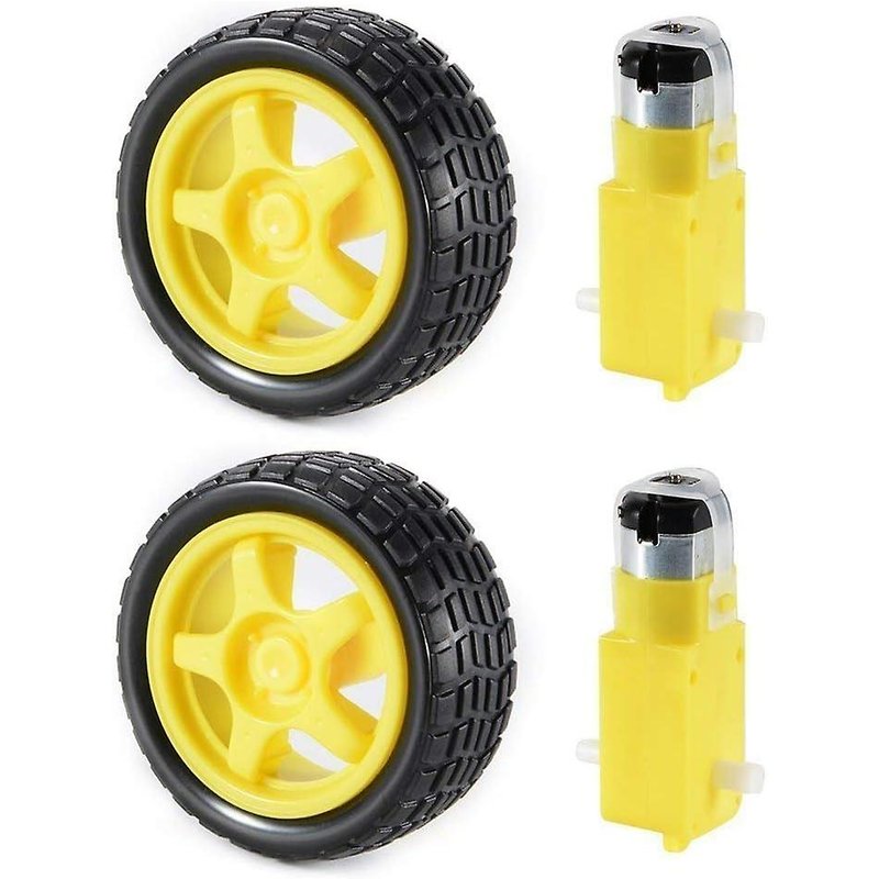 Lot de 2 moteurs à engrenages CC et roue pneumatique pour projets de robots intelligents Arduino CC 3 V-6 V (jaune)