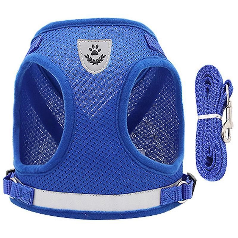 Ensemble Harnais Et Laisse Pour Chien Bleu, Taille S, Pour Promener Les Chats Et Les Petits Chiens, Harnais En Maille Souple Pour Chiot, Harnais Réglable Pour Chat Avec Sangle Réfléchissante Confortable