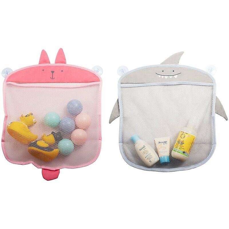 Lot De 2 Organiseurs De Rangement Pour Jouets De Bain Pour Enfants, Filet De Rangement Suspendu Pour La Douche, Gris Et Rose