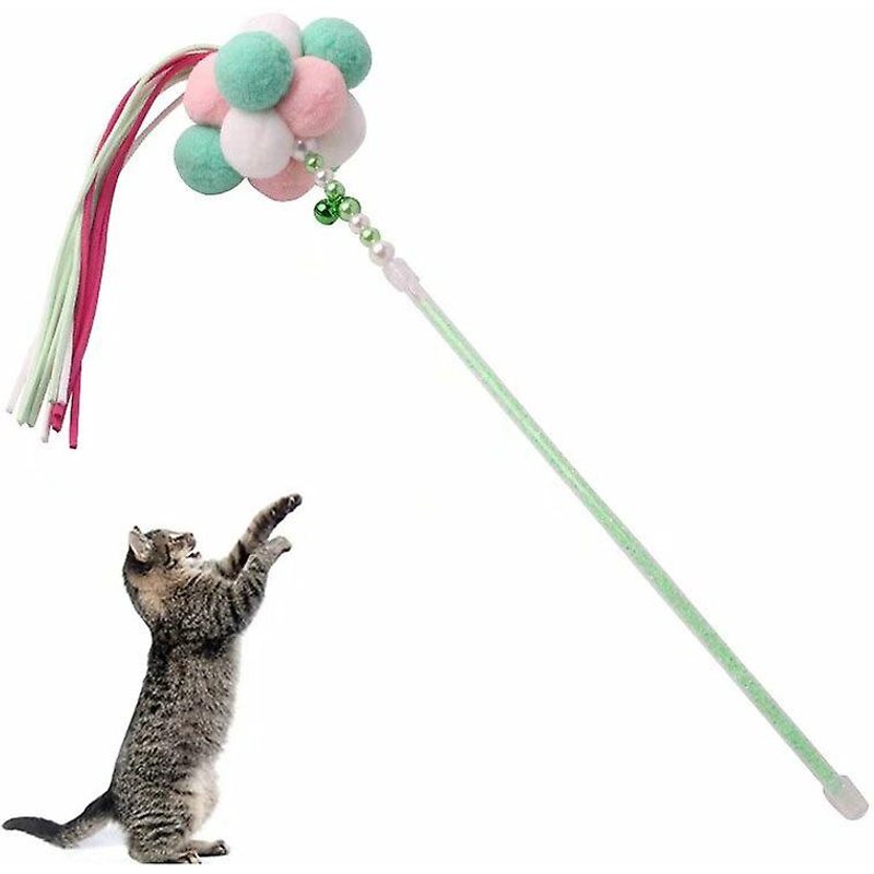 Jouet Pour Animal De Compagnie, Bâton Pour Chat, Conte De Fées, Amusant, Avec Pompon, Cloche, Plume, Grand Bâton Pour Chat (Rose, Vert Clair)