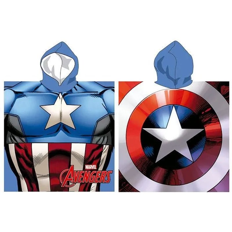 Poncho Cape De Bain - Avengers - Capitan America - 100% Microfibre - 55 Cm X 110 Cm - Lavable