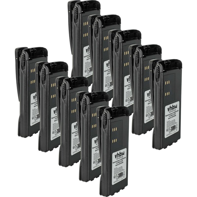 vhbw 10x Batterie remplacement pour Motorola HNN9009AR, HNN9009, HNN9009A pour radio talkie-walkie (1500mAh, 7,2V, NiMH) - avec clip de ceinture