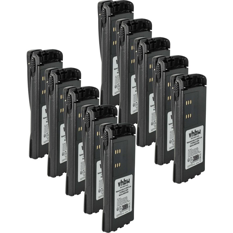 vhbw 10x Batterie remplacement pour Motorola PMNN4157AR, PMNN4158, PMNN4157, PMNN4158AR, PMNN4159AR pour radio talkie-walkie (1800mAh, 7,2V, Li-ion)