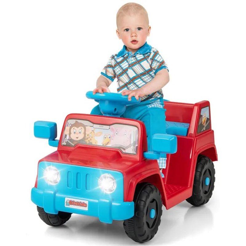 Costway 6v Voiture Électrique Enfant Avec Volant & Klaxon & Led, Gobelet De Rangement & Pédale, Pour 18 Mois+ Charge 20kg, Rouge
