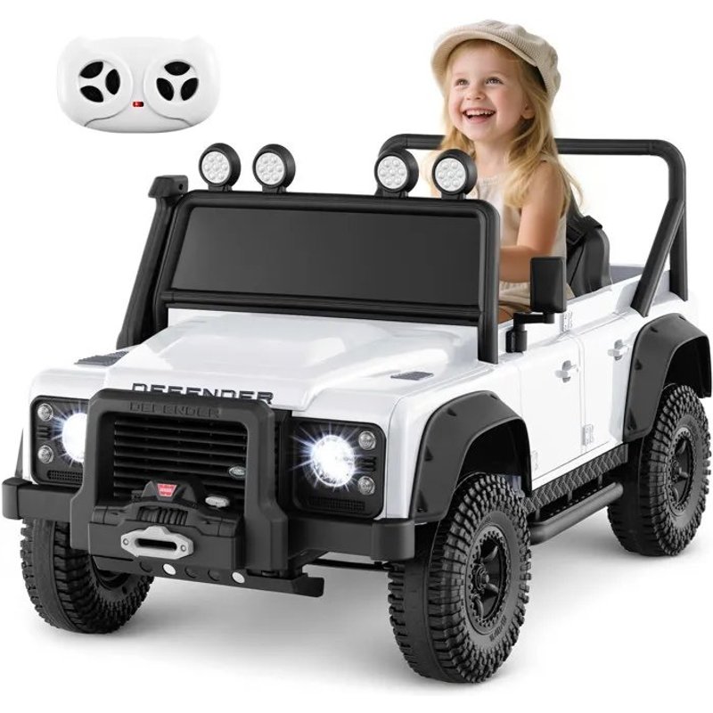 Land Rover 4x4 Voiture Électrique 12v/7 Ah Pour Enfants, Télécommande 2.4g, Démarrage Lent, Led, Klaxon, Mp3, 3-8 Ans, 30 Kg, Blanc