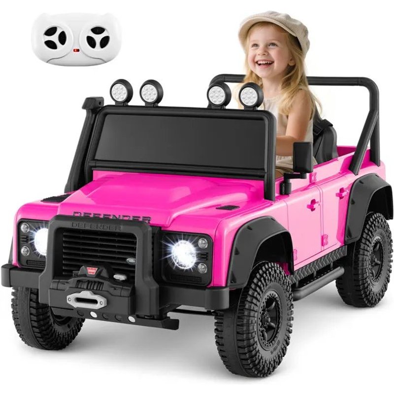 Land Rover 4x4 Voiture Électrique 12v/7 Ah Pour Enfants, Télécommande 2.4g, Démarrage Lent, Led, Klaxon, Mp3, 3-8 Ans, 30 Kg, Rose