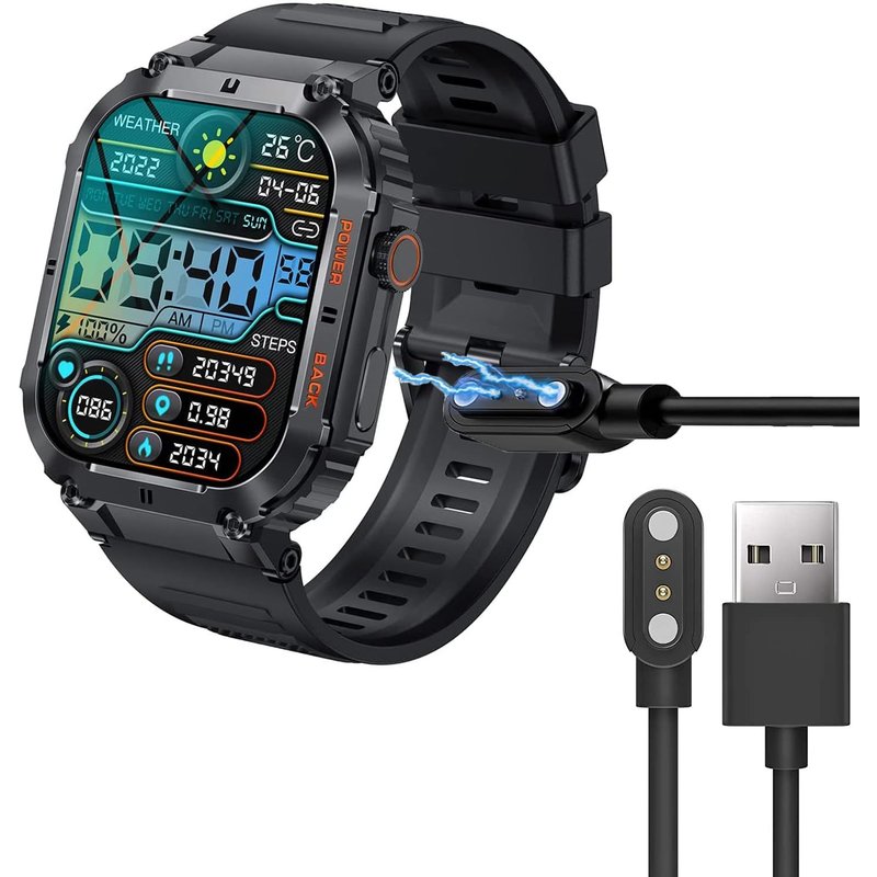 Câble De Charge Compatible Avec La Montre Intelligente Gawear Pour Homme 1,96"" K57, Câble De Chargement, Station De Charge Pour Montre Connectée Lige K57 / Gawear K57 (Noir)