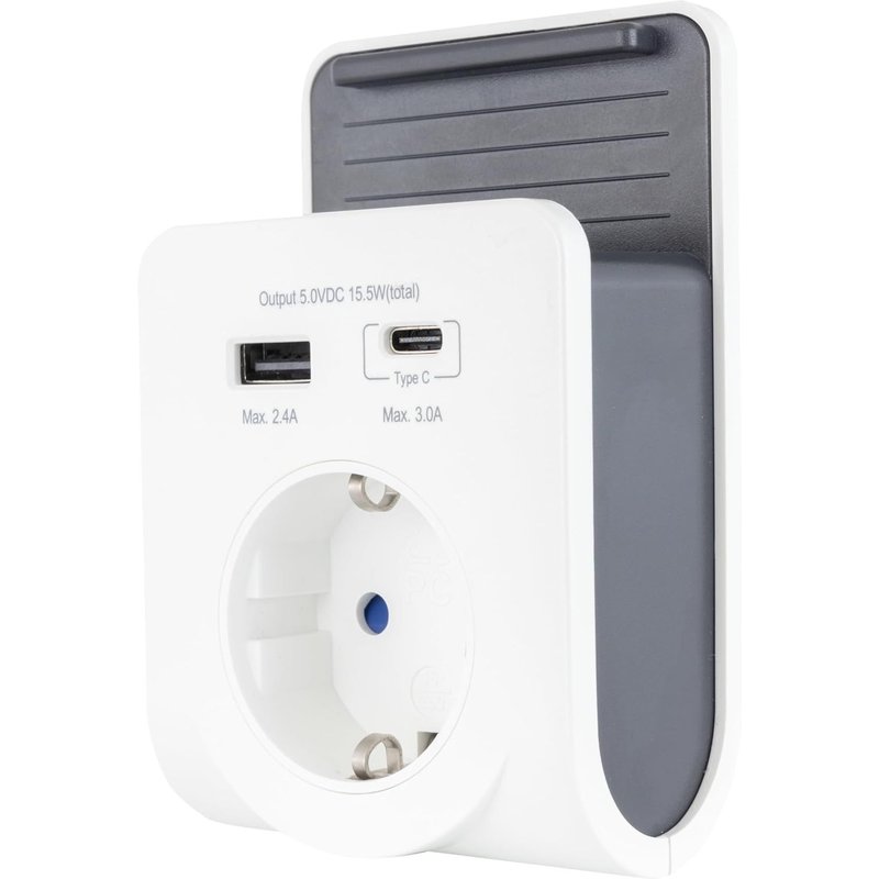 Chargeur Usb - Adaptateur De Prise Avec Plateau De Rangement Pratique Pour Smartphone, Avec Usb (Type A Et C) - Prise 230 V - Blanc