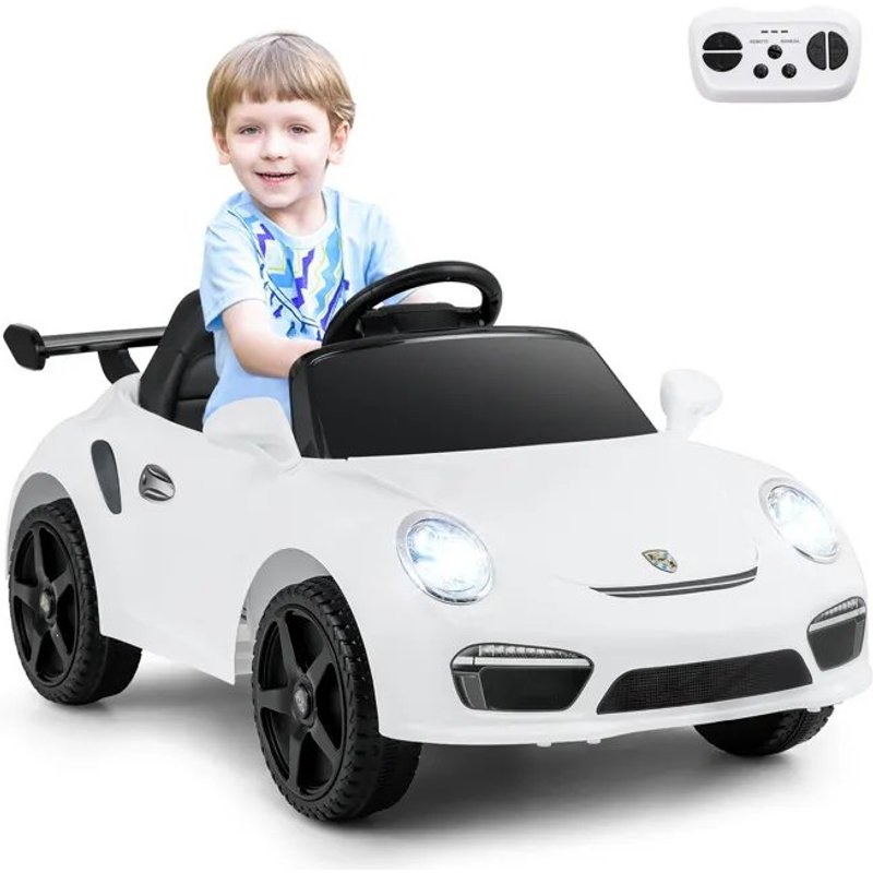 Porsche Voiture Électrique 12v Pour Enfants Avec Télécommande 2.4 G, Musique, Led, Klaxon, Démarrage En Douceur, 3-8 Ans Blanc