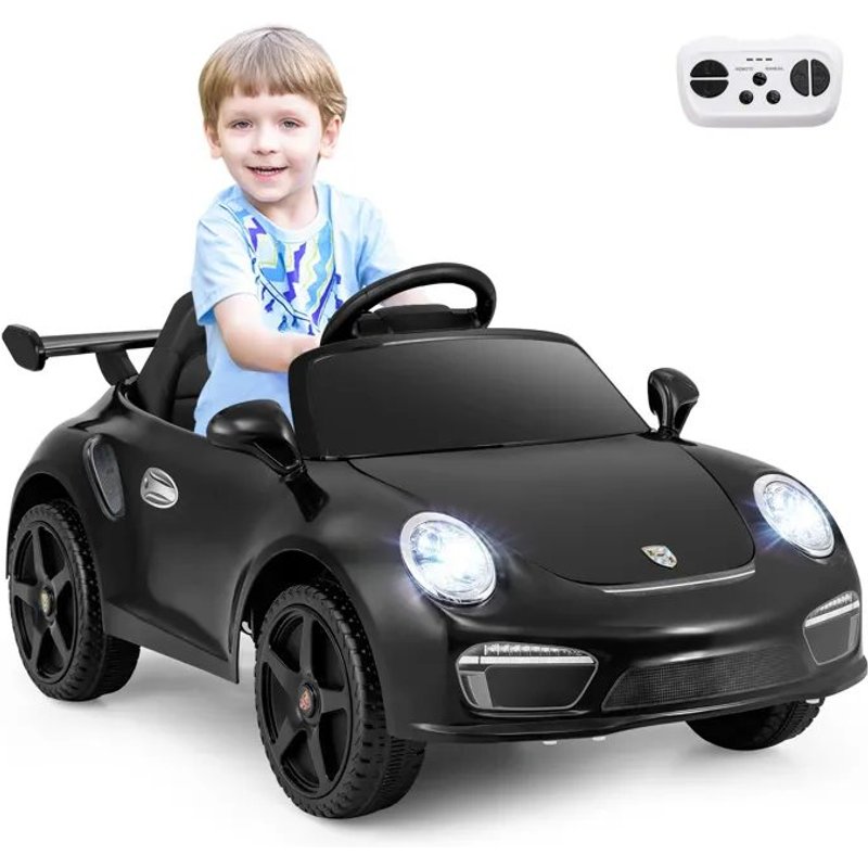 Porsche Voiture Électrique 12v Pour Enfants Avec Télécommande 2.4 G, Musique, Led, Klaxon, Démarrage En Douceur, 3-8 Ans Noir