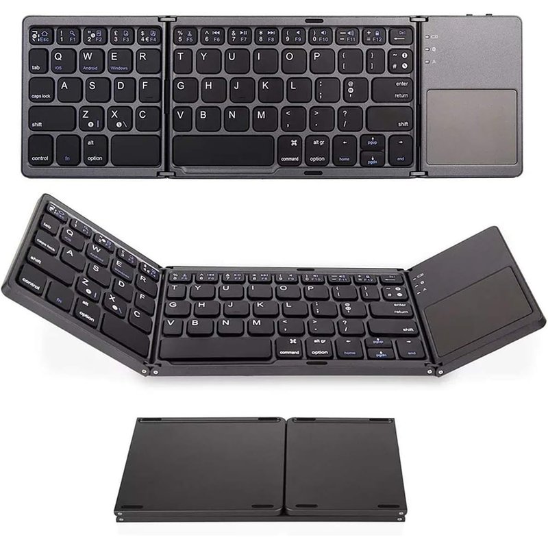 Clavier BT sans Fil Mini Clavier Pliant Clavier BT Portable Ultra Mince avec Écran Tactile pour Windows/Android/iOS Noir