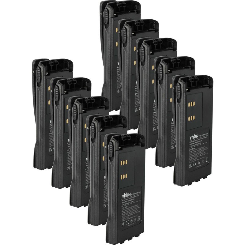 vhbw 10x Batterie compatible avec Motorola PRO5550, PRO5750, PRO7150, PRO7350 radio talkie-walkie (1800mAh, 7,2V, NiMH) - avec clip de ceinture