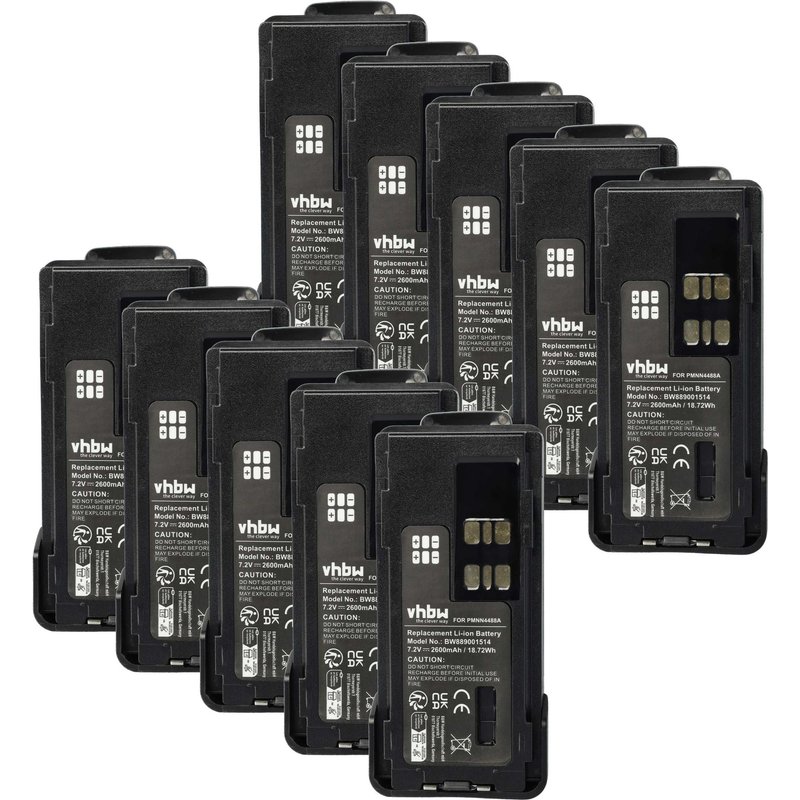 vhbw 10x Batterie remplacement pour Motorola PMNN4415AR, PMNN4415, PMNN441 pour radio talkie-walkie (2600mAh, 7,4V, Li-ion) - avec clip de ceinture